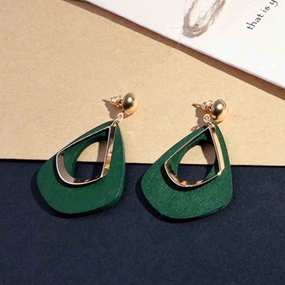 New Ivonne Destination Geometry Earrings Green